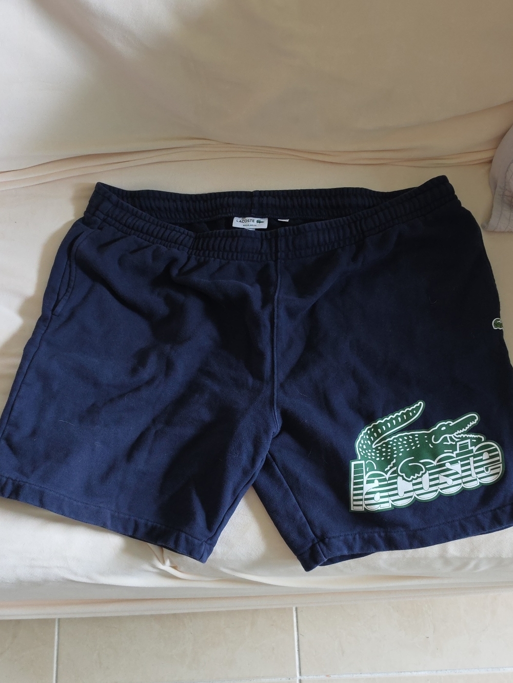 Lacoste Men's Navy Swim Trunks with Green Crocodile Logo